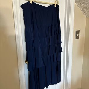 Navy Maxi Ruffle Skirt. Brand is Yasmin Lopez